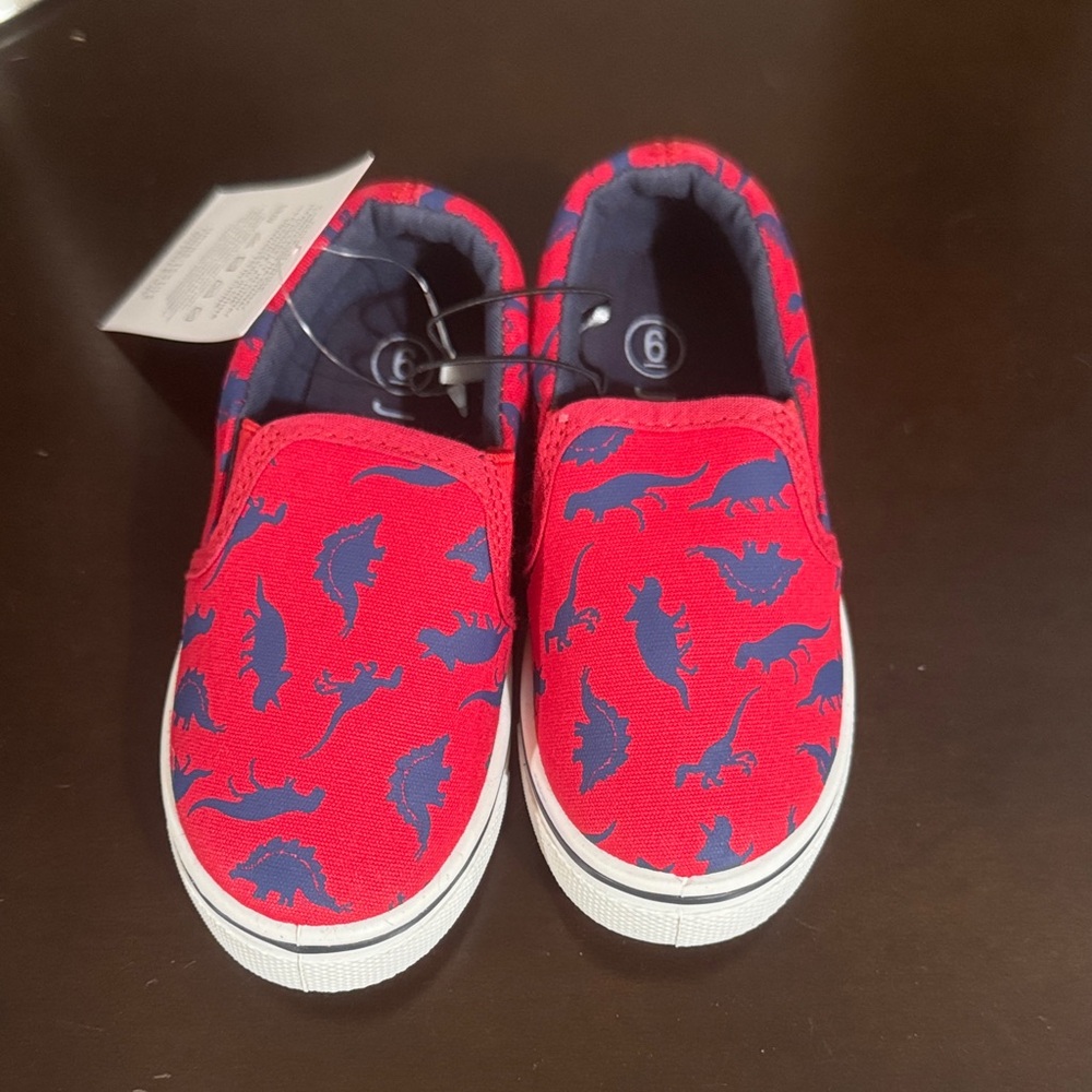 Vibrant Red Dinosaur Kids Sneakers